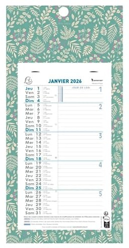 EXACOMPTA - 1 Plaque Calendrier Mensuel Long Mini Labo - Visuel Fleurs - Janvier 2026 à Décembre 2026 - Format 16 x 33,3 cm - 2 Coloris Aléatoires