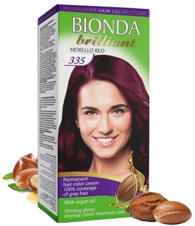 Bionda Brilliant Permanent Hair Colour & Colouration 100 ml - 100% Grey Hair Coverage, with Argan Oil, Nourishing Oil Formula, Intense Colour Shine, Roots & Full Lengths (335 Sour Cherry)
