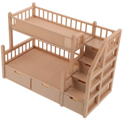 Warmhm Letto Castello Per Bambole in Miniatura Design Realistico in Legno Simile Con Scala e Cassetto Portaoggetti Adatto Per Case Delle Bambole e Camere Da Letto Per Bambine