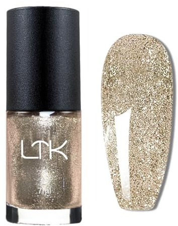 Gold Nail Polish - Gold Glitter Nail Polish - Christmas Shimmer Nail Varnish Quick Dry - Sparkly Nail Varnish Long Lasting - Chip Resistant No Need UV for Women Girls
