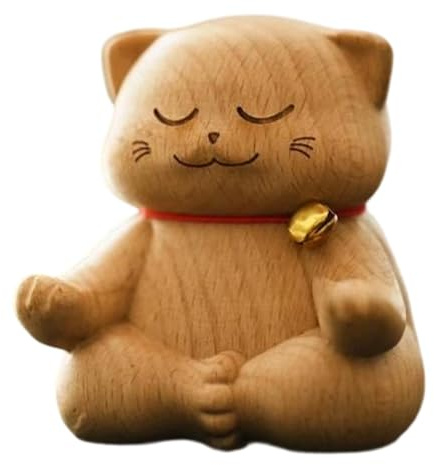 KESOTO Statua di gatto in legno intagliato, statuetta di gattino in miniatura, figura animale intagliata, ornamento per cucina, soggiorno, negozio, sala da, Style C