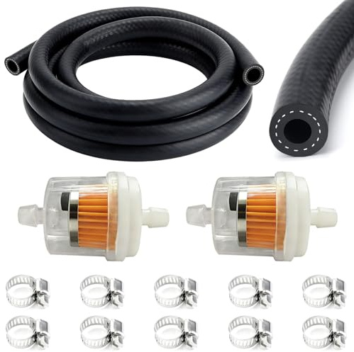Benzinschlauch Kit,2M Kraftstoffleitung,2 Benzinfilter 6mm/8mm,10 Schlauchschellen,Inline-Kraftstofffilter mit Magnet,Kraftstoffschlauch Ölschlauch Dieselschlauch für Rasenmäher,Auto,Motorrad (6mm)