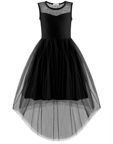 Arshiner Vestidos de niña sin mangas para fiesta de verano festiva, boda, comunión, dama de honor, vestido de tul con dobladillo asimétrico y cinturón, 6-15 años