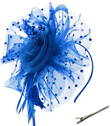 DRESHOW Fascinators Hat Flower Mesh Ribbons Feathers on a Headband and a Clip Tea Party Headwear for Girls and Women
