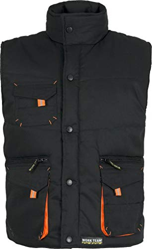 Work Team Chaleco Linea 6 Acolchado Multibolsillos con Detalles Combinados. Hombre Negro+Naranja A.V. XXL