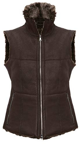 Werner Christ ® Damen Lammfellweste Weste aus echtem Lammfell, Fell, vielseitige warme Fellweste auch als Reitweste, Outdoorweste & Winterweste geeignet, in dunkelbraun, Gr. 40