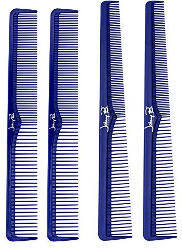 JOHNNY B. Professional 4 Pack Carbon Cutting & Styling Combs for Barbers, At-Home Use, Blue