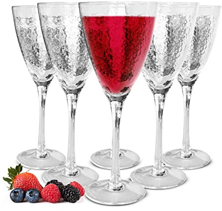 Sendez 6 Weingläser mit Hammerschlag-Effekt 320ml Rotweingläser Weißweingläser Weinkelch Weinglas