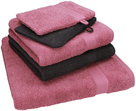 Betz 5 TLG. Handtuch Set Single Pack 100% Baumwolle 1 Duschtuch 2 Handtücher 2 Waschhandschuhe Beere - Graphit grau