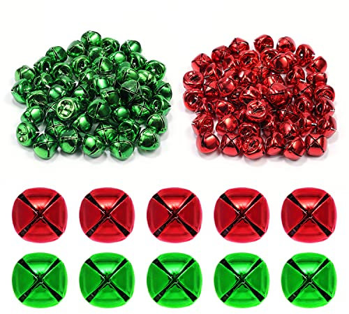 LUTER 100pcs Christmas Jingle Bells - 0.5 Inch Small Ornaments, 50 Green and 50 Red - Bulk for Wreath, Jewelry Making, Home Christmas Decoration