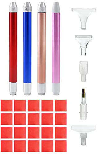 QWORK® 40 Pezzi Kit Diamond Painting, 4 Penna Pittura a Diamante LED con 16 Teste di Penna Ricambio e Colla Argilla per Punto Croce Nail Art