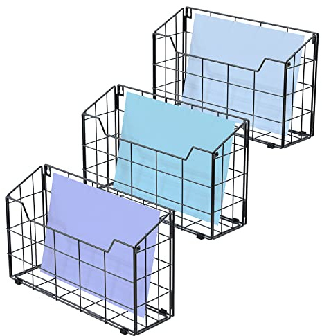 Univivi Groß Zeitschriftenhalter Wand, Zeitungshalter Wand Metall für A4 Post Brief, Prospekthalter Wand & Schreibtisch im Küche Wohnzimmer Büro Badezimmer, Zeitungsständer Wand Schwarz -3 Packungen