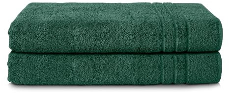 Komfortec 2er Saunatuch Set 70x200 cm aus 100% Baumwolle, XXL-Saunatücher, Sauna Handtuch, Weich, Groß, Frottee, Schnelltrocknend, Dunkelgrün