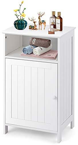 LIFEZEAL Armario de Baño, con 1 Puerta y Estante Ajustable, Unidad de Almacenamiento de Madera, 40 x 30 x 70 cm, Organizador de Almacenamiento Independiente para Cocina, Sala de Estar (Blanco)