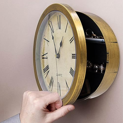 Wall Clock with Hidden Safe, 10 inch Plastic Secret Safe Wall Clock for Living Room Decor, Vintage Decor Clock Diversion Safe with Hidden Compartment, Cool Stuff for Your Room (Gold)