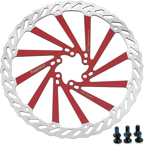 yongness Standard 6-håls cykelbromsrotor 180 mm rostfritt stål färgad cykelbromsrotor med 6 skruvar för vägcykel mountainbike skivbroms rotor (röd)