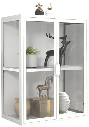 VCM Glasvitrine hängend | Vitrine Glas mit ESG-Sicherheitsglas | Maße ca. H. 80 x B. 60 x T. 35 cm | Hängevitrine Glas | Modern und platzsparend | Glas Vitrinenschrank - Flokas M Weiß