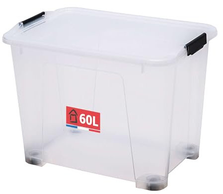 Sundis View Box, scatola portaoggetti 60l, con coperchio, plastica trasparente, impilabile, multiuso, ideale per riporre giocattoli, vestiti e documenti