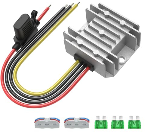 Kzreect 12V 10A 120W Step Down Converter, DC 17-65V to DC 12V Voltage Reducer, Voltage Regulator Transformer with Fuses Holder, Wire Terminals for Golf Cart Club Car Truck Vehicle, 14AWG Wire