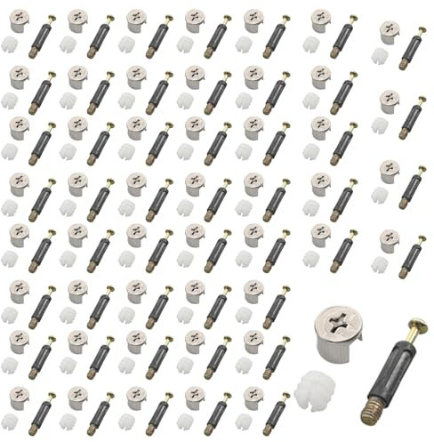GIONAR 50 Sätze Professionelles Möbelverbinder Set, M15 Exzenter Möbelverbinder, Passschrauben, Korpusverbinder und Mehr, mit Schrauben und Einschraubstiften, Praktischer Verbindungsbeschlag für Möbel