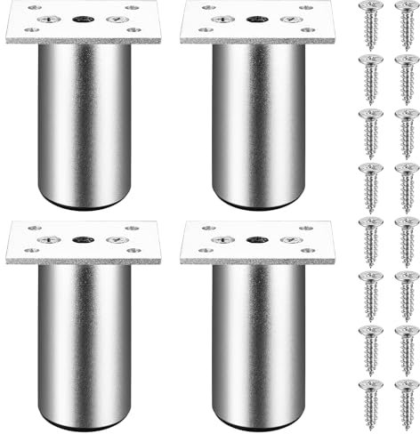 Zhujiehigh 4 Pcs Adjustable Cabinet Legs, 2 Inch Furniture Feet for Chair, Desk, Bed, Sofa, Kitchen Cabinet, Round Metal Table Legs, Silvery/80mm