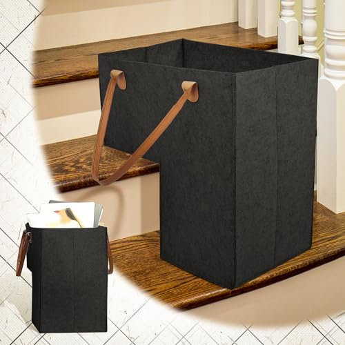 Cestino per scale,Cestino Portaoggetti Per Scale Cesto con manici in similpelle,per bucato, giocattoli, articoli per la casa (Nero)