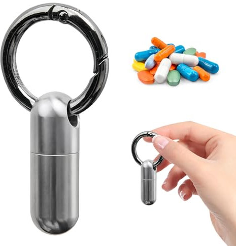 Mini Titan Pillendose Schlüsselanhänger, Wasserdichte, Tragbare Notfallkapsel mit Schlüsselring für Reise, Camping, Angeln