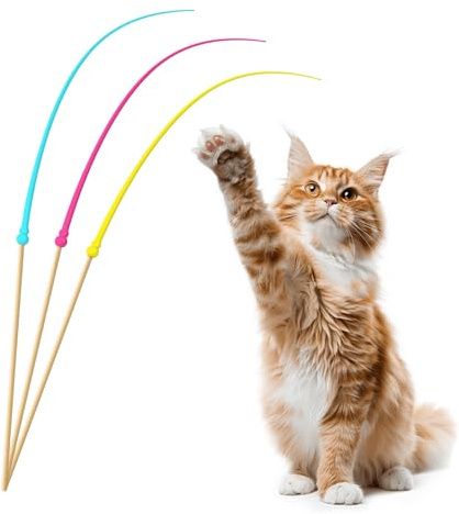 WYYUE Cat Wand Toy,Cat Toy Wand,Cat Toy on Stick 3 PCS Silicone Ultra-Light Durable Tail Non Feather Teaser Used for Stress Relief (Colorful Styles)