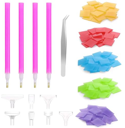 112 Stück Diamond Painting Zubehör, Diamond Art Painting Stift Zubehör Werkzeuge mit Diamond Painting Wachs und Ersatz Stiftköpfen, für Diy Diamantmalerei Stickerei Nagelwerkzeug Painting Craft