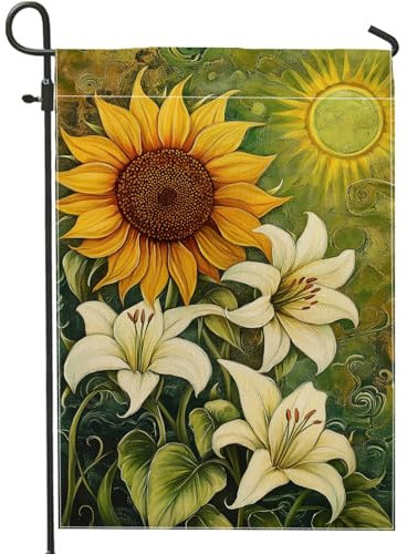 Drapeau de jardin tournesol et lys, décoration extérieure florale jaune pour printemps et été, drapeau de cour double face pour pelouse et décoration de jardin, 30,5 x 45,7 cm