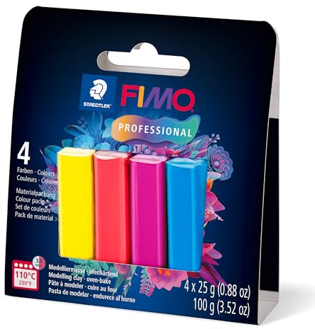 STAEDTLER Polymer Modelling Clay - FIMO Professional - Oven Bake Clay - Starter Set - 4 Assorted Basic Colours, 8043-S1