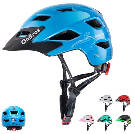 Kids Bike Helmet, OnBros Kid Helmets For Ages 5-8-11-14 Years Boys and Girls, Bicycle Helmets Kids With Visor Adjustable, Bicycle Scooter Skating Cycle Helmet (Blue Deep Sea-glossy)