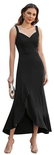 XFSRG Vestito Donna Elegante Casual Abiti Estivi Comodo Avvolgente Abito Ruffles Scollo a V Senza Maniche Vestito Lungo con Spacco Sexy Cocktail da Sera (Nero M)