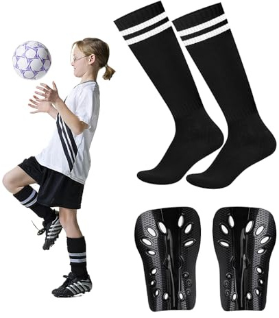 Soccer Shin Guards and Socks for Toddler Kids, Lightweight Soccer Shin Pads & Sleeves Equipment, Protective Defender Gear for 3-6 Years Old Children Boys Girls Sports Game (Black)