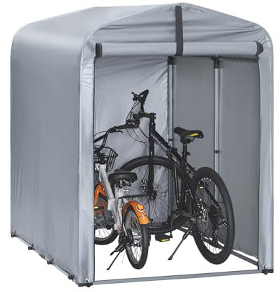 SoBuy Abri de Jardin, Cabane de Jardin Exterieur Imperméable, abri Moto avec des Crochets, Garage pour Vélo et Outils, Abri Vélo, Rangement et Stockage, Argent, 120x176x163 cm, KLS11-K