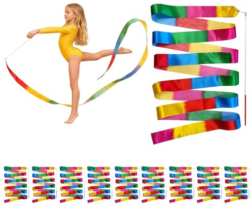 10 stycken dansband, 2 meter gymnastikband, dansband, rytmikband, virvelband med stång, rytmiskt sportgymnastik, karneval, cirkus leksak för barn, utomhus, presenter, barnfödelsedag, present