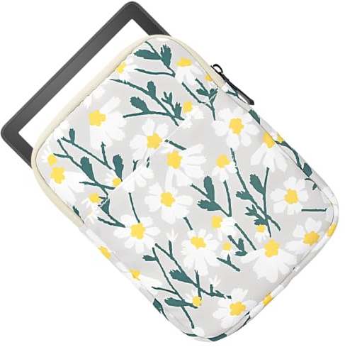 KIRZAX Étui Brodé Marguerite 6-7 Pouces, pour 7 Nouveau Kindle Paperwhite/Colorsoft Signature, 6 Kindle, 6.8 Paperwhite, Kobo/Tolino eReader - Beige