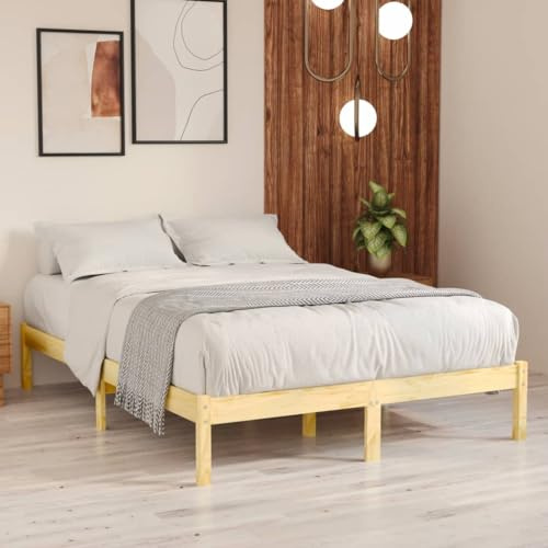 JHQHSM Letto in legno di pino massiccio, 140 x 190 cm, con robusta rete a doghe per camera da letto dal design moderno