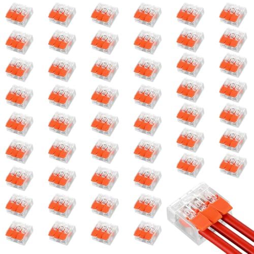Bloques Terminales 3 Puertos 50 Piezas, Conectores Electricos Rapidos Palanca, Clemas Electricas, Empalmes Cables Electricos, Kabelverbinder Conectores Rapidos para 0,14-4 mm²