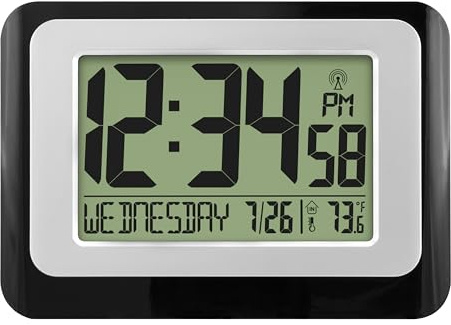 La Crosse Technology W88631 Digital Atomic Black Wall Clock with Temperature