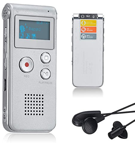 Lychee 8GB LCD Bildschirm Digitales Diktiergerät Aufnahmegerät Sprachaufnahme Audiorekorder Voice Recorder für Studium Konferenzen und Interviews MP3 Player (Silber)