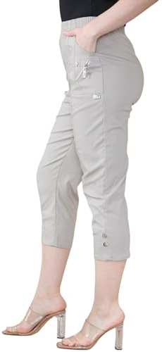 Italian Fashion Damer sommar trekvarts | Capri beskurna trekvartsbyxor | stretch fit elastiska midjebandsbyxor | 2 sidofickor