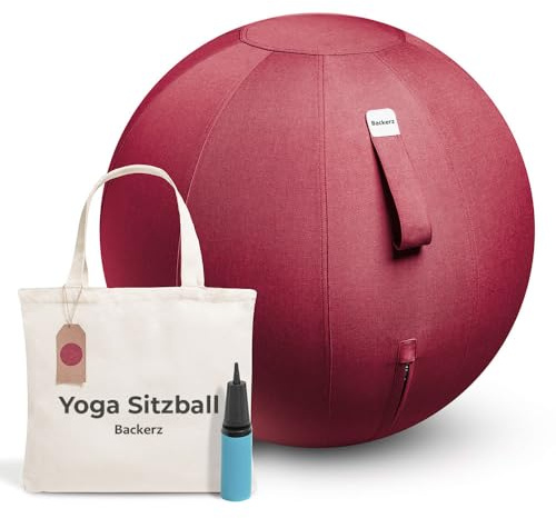 Backerz Pelota Silla Escritorio - Pelota de Pilates para Oficina, Gimnasia, Yoga, y Fitness Pelota Embarazada Antideslizante Fitball y Anti-Burst Tela Duradera Silla Oficina, 65CM - Rojo