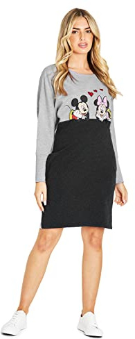 Disney Felpa Donna Vestito Donna e Ragazza S - 2XL Felpa Lunga Oversize Mickey Mouse Felpa Stitch ad Abito in Cotone Abbigliamento Donna Ufficiale (Grigio Marna, M)