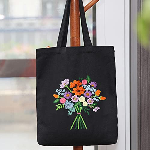 Namvo broderiset kanvas bärkassar med blommönster, bambu broderiram, färgade barren gör-det-själv korsstygnssatser för nybörjare svart