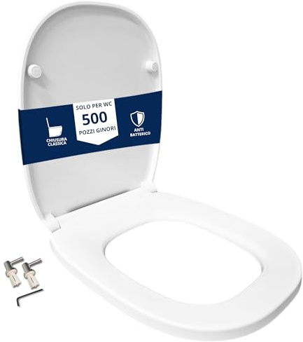 HYDRO HOME Copriwater Compatibile con Pozzi Ginori 500, Tavoletta WC Termoindurente Antibatterica, Sedile WC con Cerniere Fissaggio dall’Alto Chiusura Classica, Montaggio rapido, Bianco