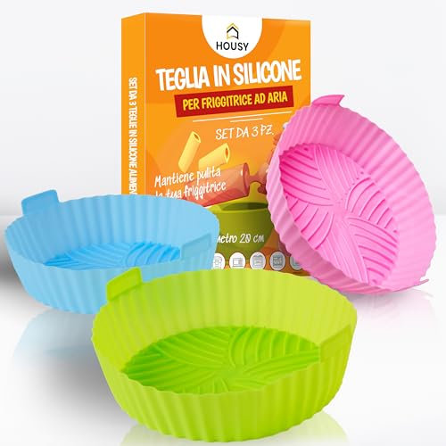 HOUSY 3 Teglie per Friggitrice ad Aria - Accessori in Silicone - Contenitori per Cestello 20x20cm (20x20cm Rotonde)