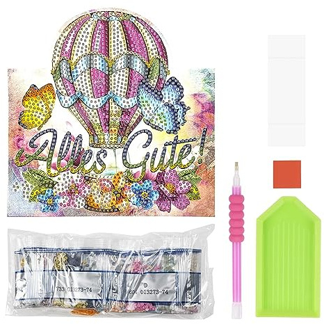 Ideen mit Herz Diamond-Painting-displaykort | 370 g/m² | 16,3 cm x 16 cm | inkl. kuvert och verktyg (luftballong | allt bra)