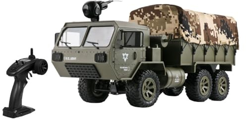 QIYHBVR Camion Militaire RC avec Caméra HD 480P 6x6 Véhicule Blindé Militaire Tout Terrain Tout Terrain avec Capot De Camion, Camion De Transport Militaire sur Chenilles Télécommandé Étanche
