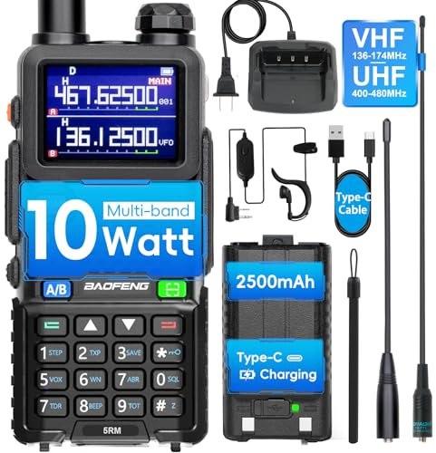 Ham Radio BAOFENG Radio 5RM 10W Handheld Long Range Walkie Talkies NOAA Emergency Two Way Radio with 999CH, USB-C 2500mAh Battery, 6.1 &15.12 771 Antenna for Survival Gear Hunting Camping -1 Pack
